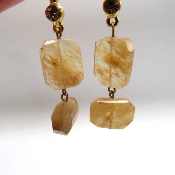 Mia Bijoux Earring Citrine Stone Amber Crystals Gold Tone Dangle Earrings New - Picture 2 of 10